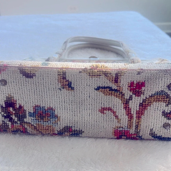 Vintage 1950’s Tapestry Carpet Bag Intricate Floral Pattern Needlepoint Handbag - Picture 4 of 15